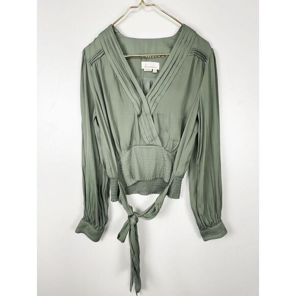 ANTHROPOLOGIE Long Sleeve Tie Blouse Women's Size Medium Satin - Picture 2 of 9